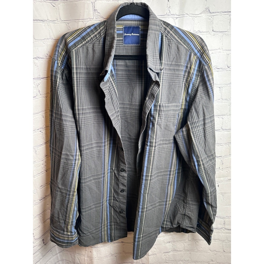 Tommy Bahama Button Down Shirt Plaid Silk Blend Long Sleeve XL